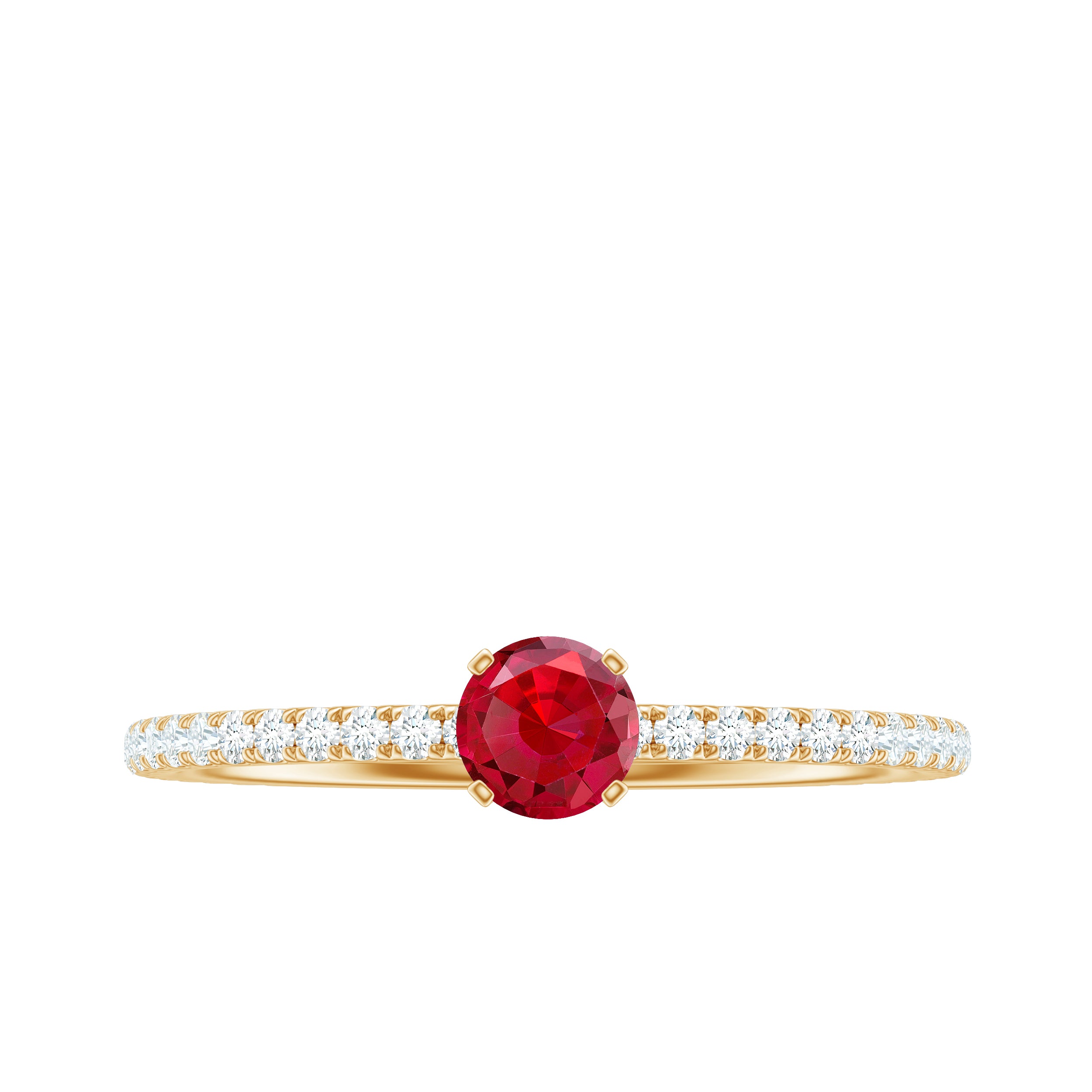 1 CT Lab Grown Ruby Solitaire Ring with Diamond Side Stones Lab Created Ruby - ( AAAA ) - Quality - Rosec Jewels