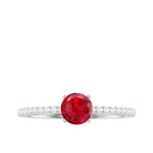 1.25 CT Lab Grown Ruby Solitaire Engagement Ring with Diamond Side Stones Lab Created Ruby - ( AAAA ) - Quality - Rosec Jewels