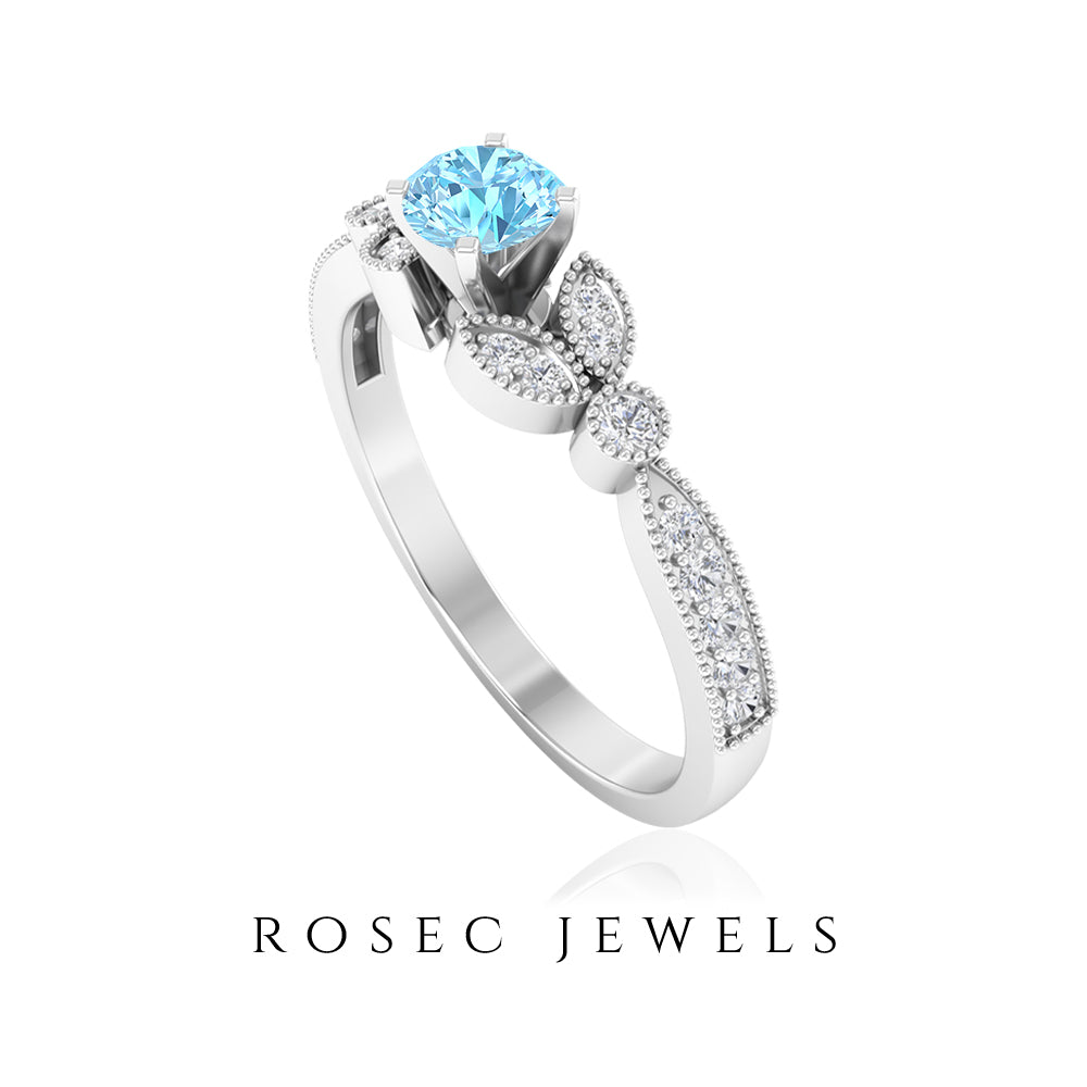 1/2 CT Aquamarine and Diamond Engagement Ring Aquamarine - ( AAA ) - Quality - Rosec Jewels