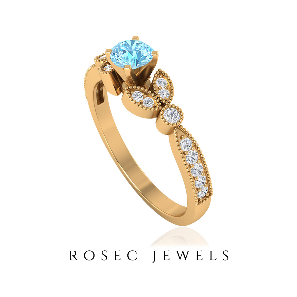 1/2 CT Aquamarine and Diamond Engagement Ring Aquamarine - ( AAA ) - Quality - Rosec Jewels