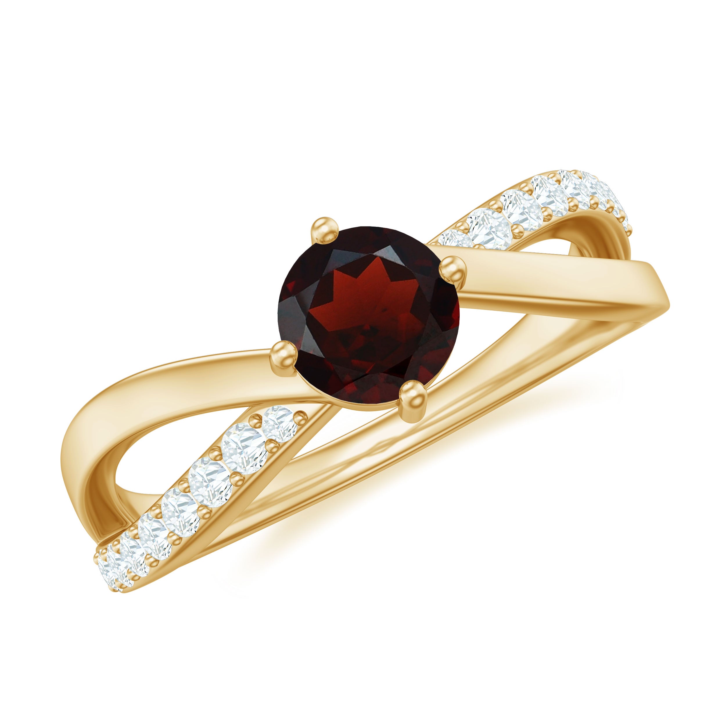 0.50 CT Garnet Solitaire and Diamond Infinity Ring Garnet - ( AAA ) - Quality - Rosec Jewels