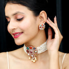 Multi Gemstone Polki Jewelry Set with Diamond and Pearl - Rosec Jewels