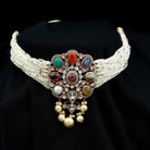 42 CT Diamond Polki Multi Gemstone Choker Necklace with Chid Bunches in Gold - Rosec Jewels