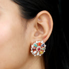 14k Gold Multi Stone Polki Earrings with Diamond - Rosec Jewels