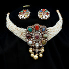 Multi Gemstone Polki Jewelry Set with Diamond and Pearl - Rosec Jewels