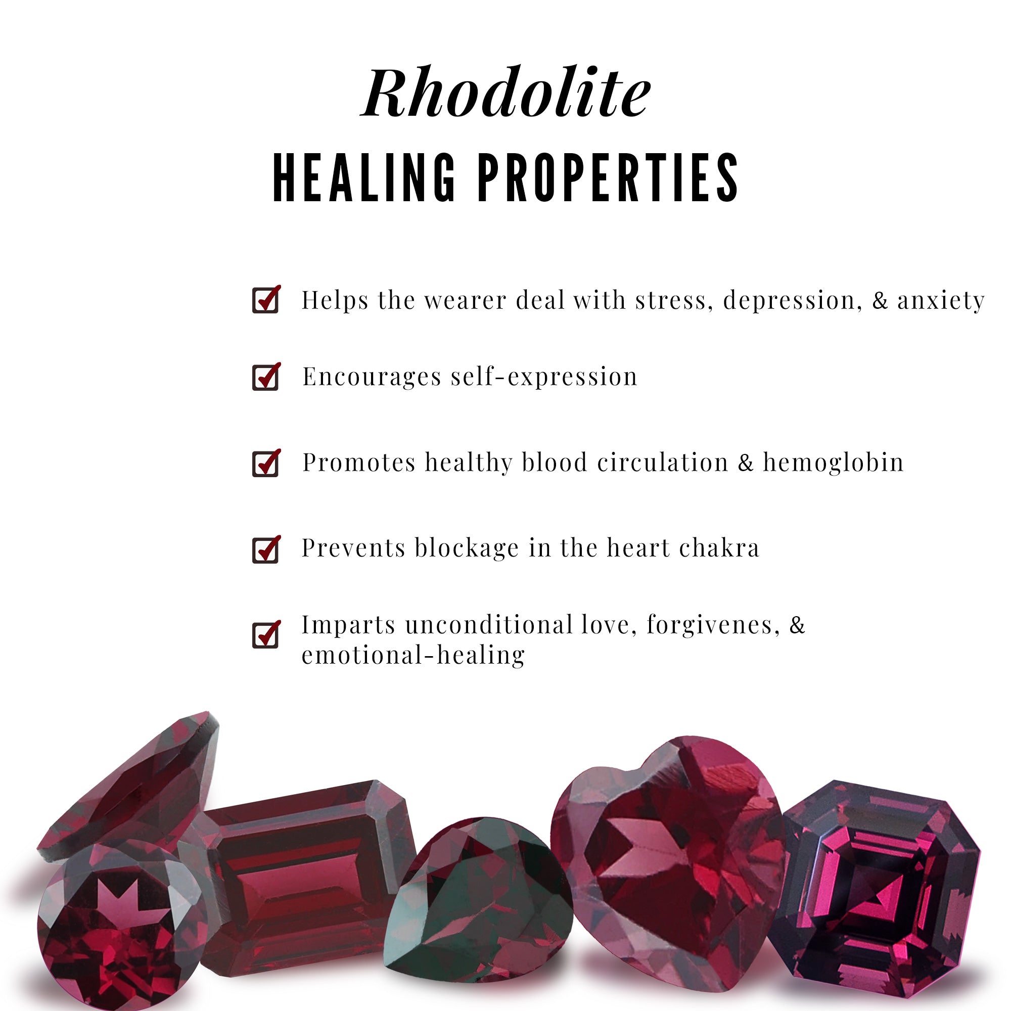 Natural Rhodolite Ring Set with Moissanite in Prong Setting Rhodolite - ( AAA ) - Quality - Rosec Jewels